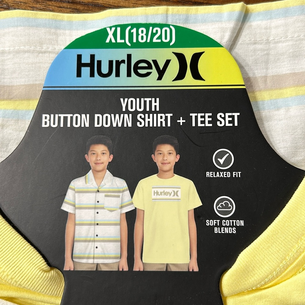 Hurley Youth Button Down Shirt & Tee Set Size XL NWT